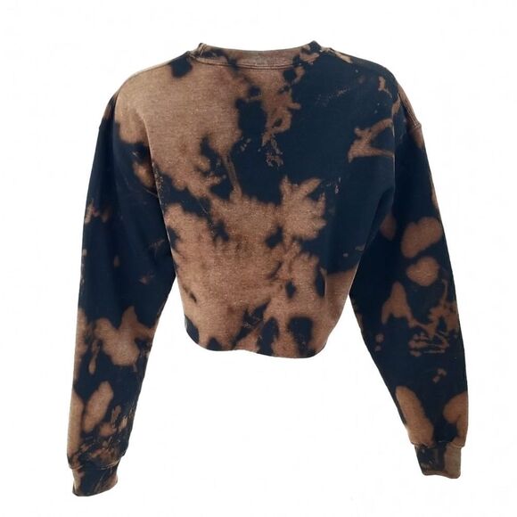 GUNS N' ROSES Acid Wash Distressed Rock Crop Top Long Sleeve Crewneck Sweatshirt - Picture 4 of 5